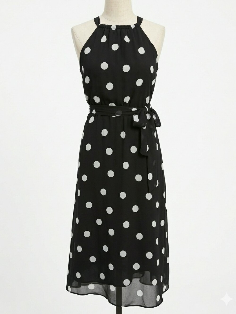 Banana Republic Black White Polka Dot Halter Midi Dress Size 2